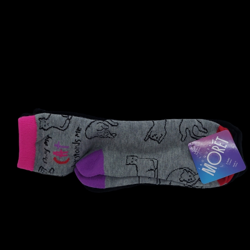 Jacques Moret Cat Slipper Socks and 2 Pairs Crew Socks Women's Sock Size 9-11 NW - Picture 6 of 7